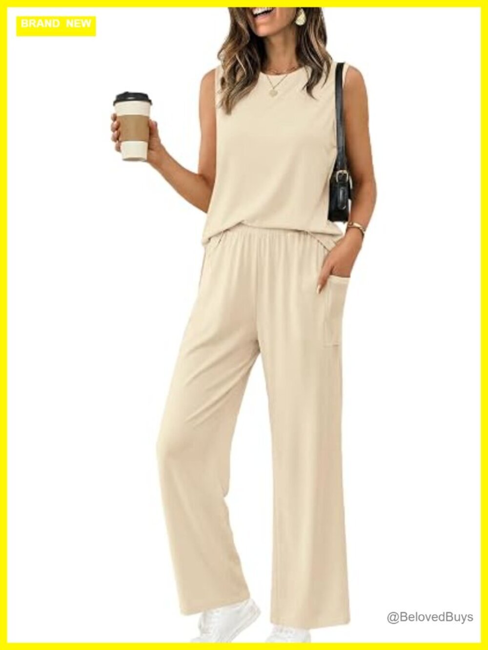 Women's Two Piece Lounge Set Sleeveless Tank & Wide Leg Pants Travel Outfit